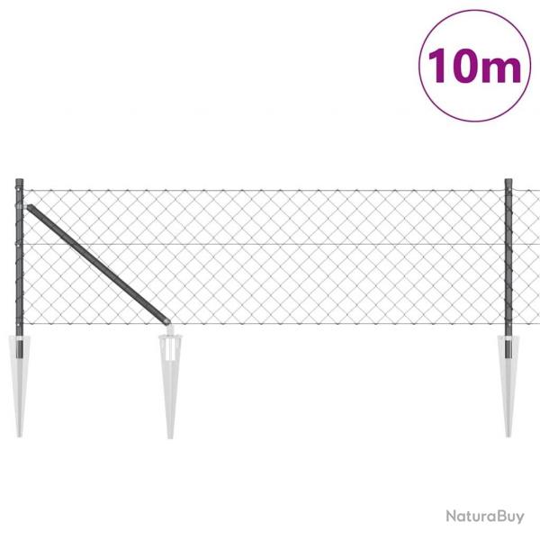 Jeu de Poteaux de Clture Gris 0.8 x 10 m Acier galvanis