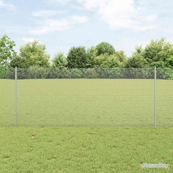 Clture en fil soud avec 22 poteaux en U argent 1x25 m en acier
