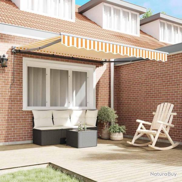 Auvent Rtractable Jaune et blanc 300x250 cm Polyester et mtal