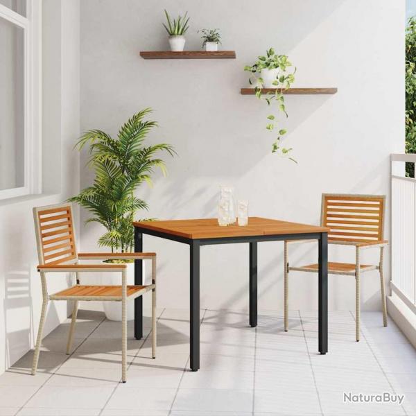 Ensemble de salle  manger jardin 3 pices en poly rotin beige et acacia vidaXL