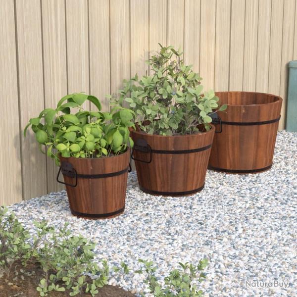 Ensemble de jardinire godet 3 pcs bois massif de sapin