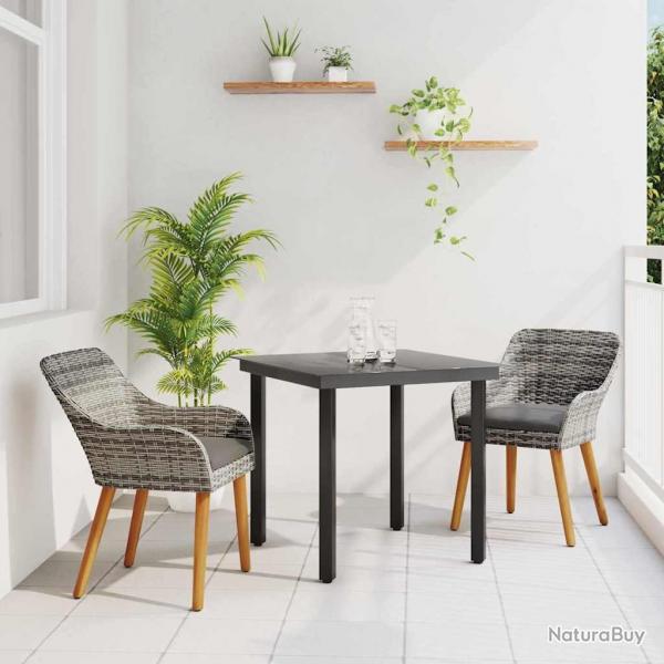 Set de jardin 3 pices en poly rattan gris