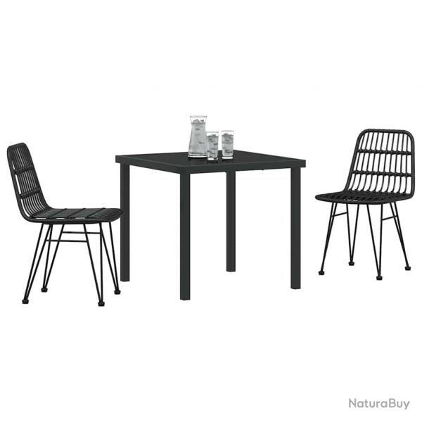 Set de salle  manger de jardin 3 pices noir en poly rotin.