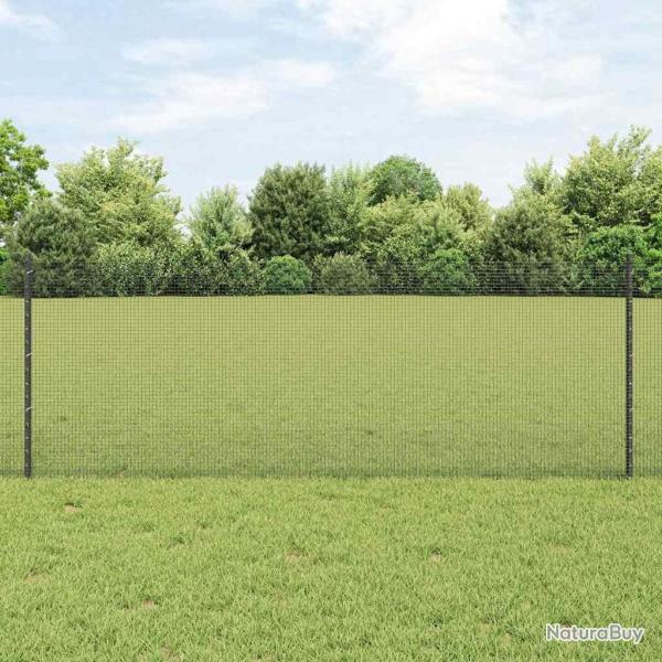 Clture en fil soud avec 5 poteaux en U Gris 0,8x10 m Acier
