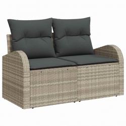 Ensemble de Canapés de Jardin 3 Pièces avec Coussins Gris Clair Rattan Poly