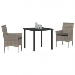 Set de jardin 3 pièces avec coussins en poly rattan gris