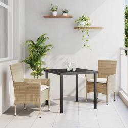 Ensemble de jardin 3 pièces avec coussins en poly rotin beige