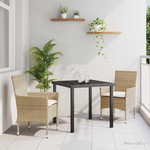 Ensemble de jardin 3 pices avec coussins en poly rotin beige