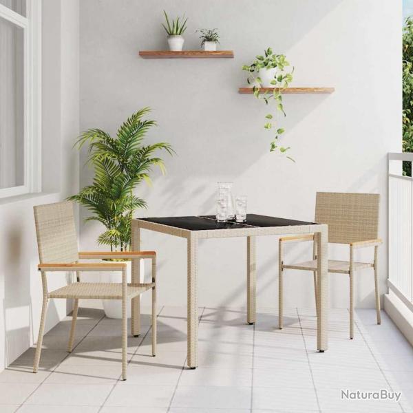 Ensemble de Salle  Manger de Jardin 3 Pices Beige Poly Rattan