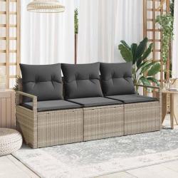 Ensemble de canapé de jardin 3 pièces avec des coussins en poly rattan gris clair