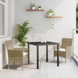 Ensemble de jardin de 3 pièces en poly rotin beige de