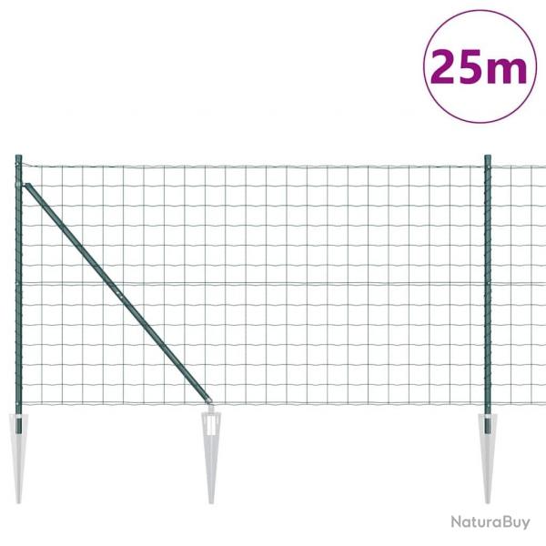 Clture Euro avec 13 poteaux en spike 1,2x25 m en acier galvanis vert