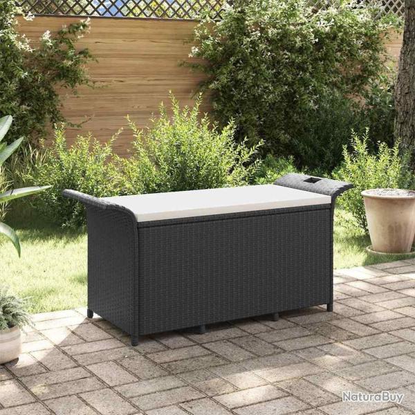 Banc de jardin avec coussin noir 116x46x57 cm rsine tresse