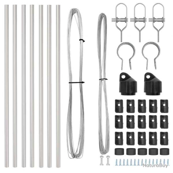 Set de poteaux de clture 7 pcs Argent 32mm 80 cm
