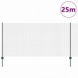 Clôture en fil soudé avec 11 poteaux en U Verte 1.2x25 m Acier