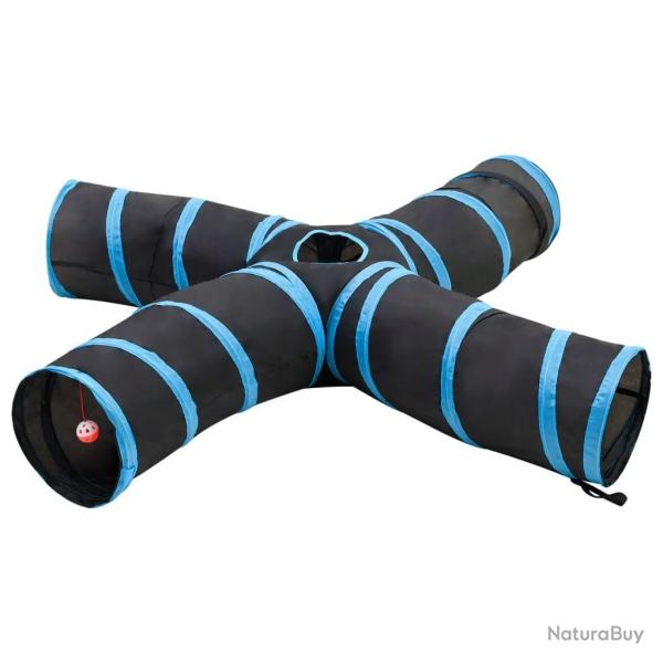 Tunnel pour chats  4 voies Noir et bleu 25 cm Polyester