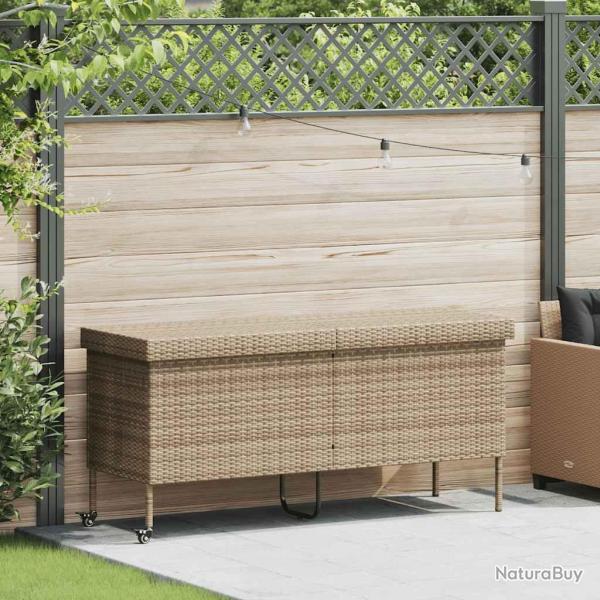 Bote rangement jardin roues beige 160x55x75 cm rsine tresse