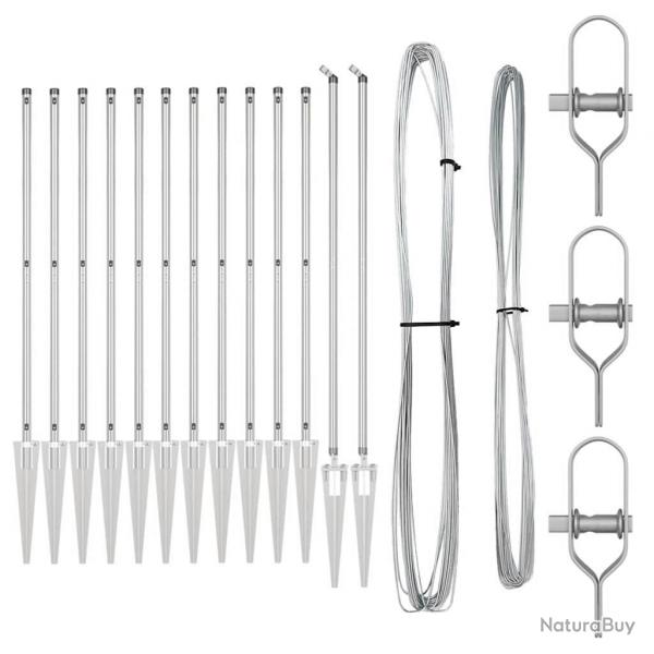 Poteaux de clture 13 pcs Argent 32mm 160 cm Acier galvanis