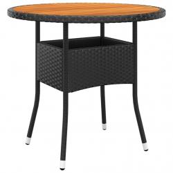 Table de jardin Ø80x75 cm Résine tressée et bois d'acacia Noir
