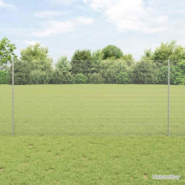 Clture en fil soud avec 22 poteaux U argents 1.2x25 m en acier