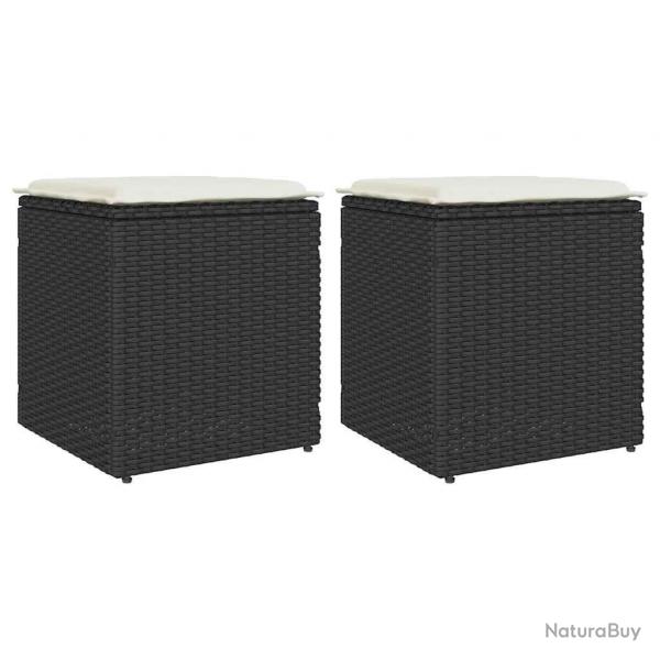 Tabourets jardin coussins 2 pcs noir 40x40x43 cm rsine tresse