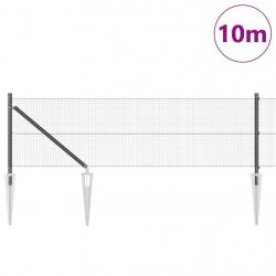 Clôture en Fil Soudé avec 7 Piquets Gris 0.6x10 m Acier