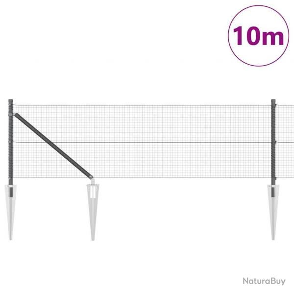 Clture en Fil Soud avec 7 Piquets Gris 0.6x10 m Acier
