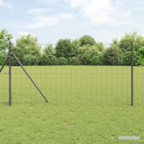 Clture Euro avec 7 poteaux 1,4 x 10 m en acier galvanis gris