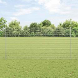 Clôture en fil soudé avec 10 poteaux U Argent 1.6x10 m Acier