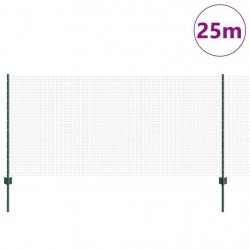 Clôture en fil soudé avec 11 poteaux en U Vert 1x25m Acier