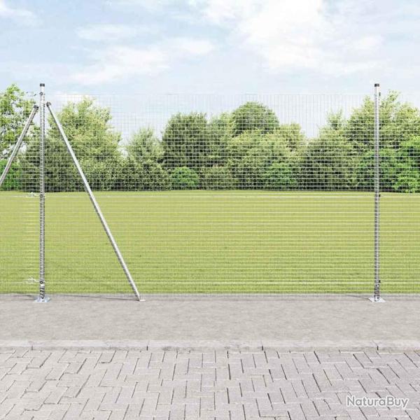 Clture en fer soud avec 7 poteaux flangs 1,6x10 m en acier galvanis