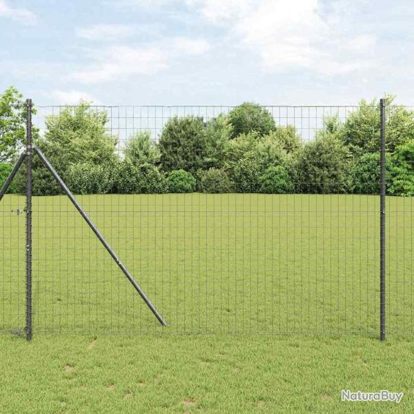 Clture Euro avec 7 poteaux de 1,5 x 10 m en acier galvanis gris