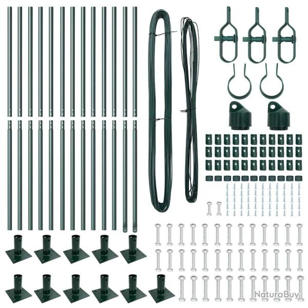 Ensemble poteaux de clture avec plaques de base 13 pcs Vert