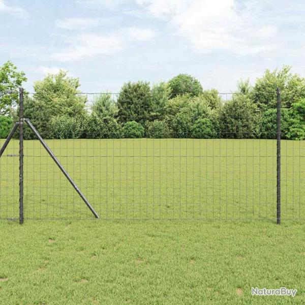 Clture Euro avec 7 poteaux 1,4 x 10 m en acier galvanis gris