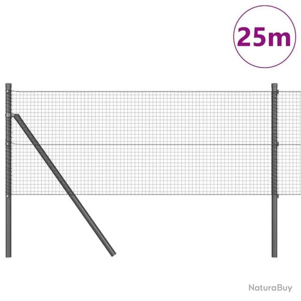 Clture en fil soud avec 13 poteaux gris 0.8x25 m en acier