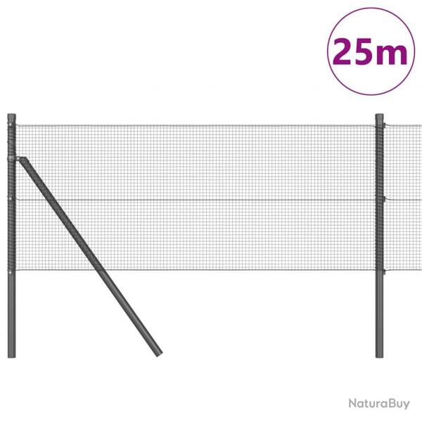 Clture en fil soud avec 13 poteaux gris 0.8x25 m acier