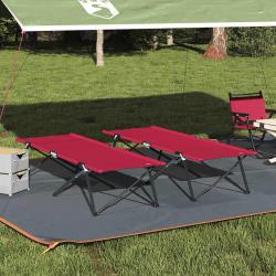 Chaises longues pliantes - 2 pcs, Rouge, en tissu Oxford 600D