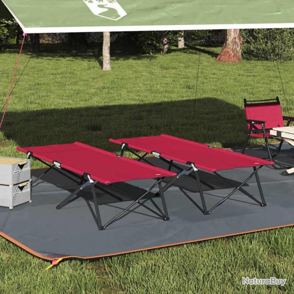 Chaises longues pliantes - 2 pcs, Rouge, en tissu Oxford 600D