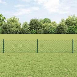 Clôture en maillons avec 22 poteaux en U verts 0,4x25 m en acier