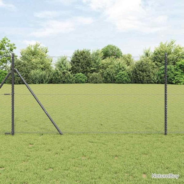 Clture en fil hexagonal avec 7 poteaux 1,2 x 25 m acier gris