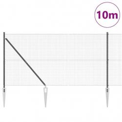 Clôture en fil soudé avec 7 poteaux pointus gris 1,4x10 m en acier