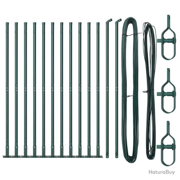 Poteaux de clture avec plaques de base 13 pcs Vert