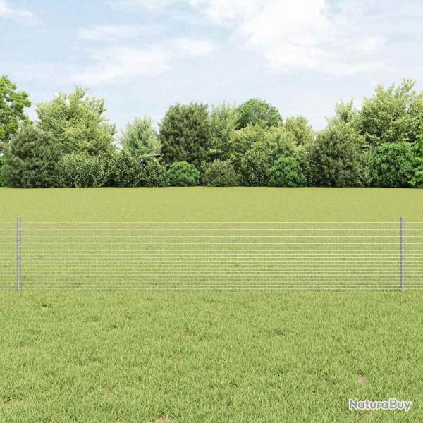 Clture en fil soud avec 22 poteaux U Argent 0.4x50 m Acier