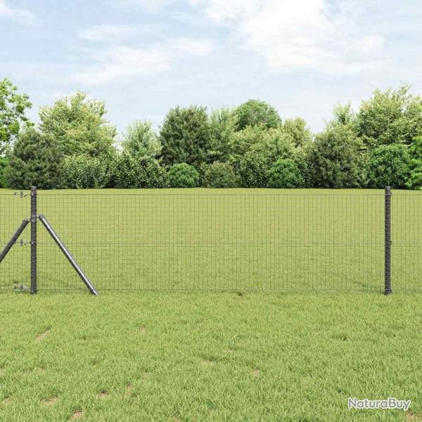 Clture en fil soud avec 13 poteaux Gris 0.6x25 m en acier