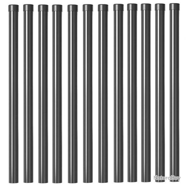 Poteaux de clture 12 pcs Gris 60 cm Acier peint par poudre