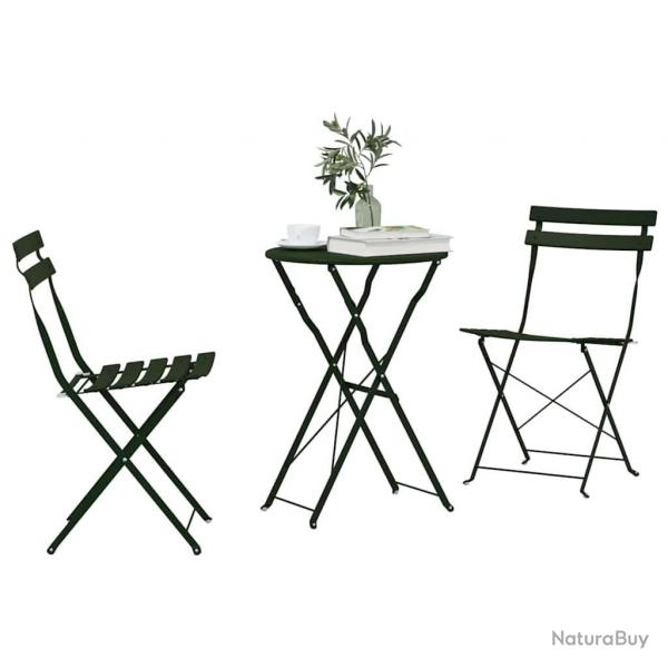 Set de Bistro Pliable 3 Pices Vert Fonc en Acier