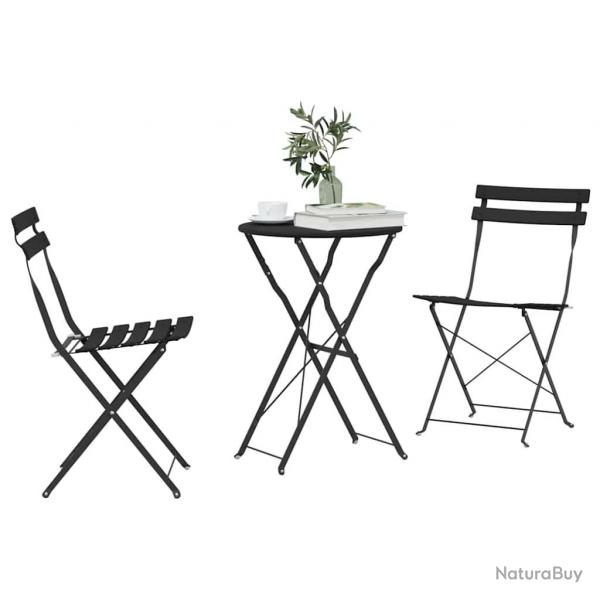 Ensemble de bistrot pliant 3 pices en acier anthracite