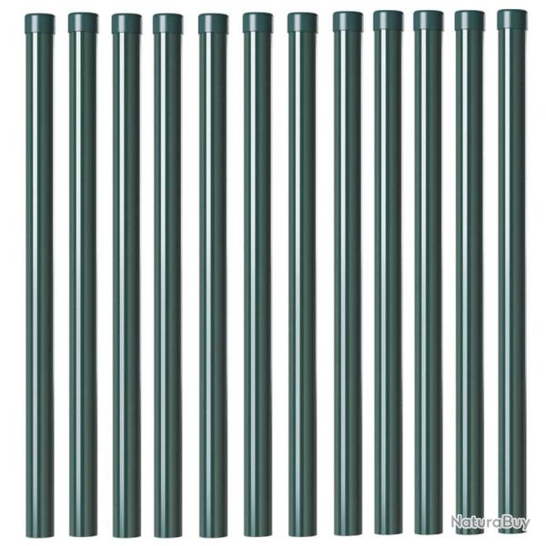 Poteaux de clture 12 pcs Vert 60 cm Acier peint par poudre