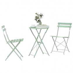 Ensemble de Bistro Pliable 3 Pièces Mint Clair en Acier
