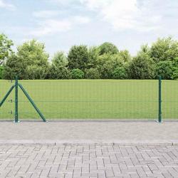 Clôture en fil soudé avec 13 poteaux à panneaux flanqués Vert 0.5x25 m Acier